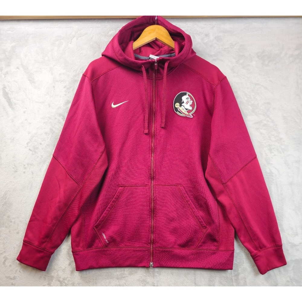 Nike FSU Seminoles Full Zip Hoodie Jacket Logo Maroon Mens Large Textured